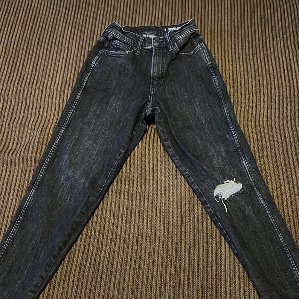 Dark Black Arizona ripped high rise mom jeans